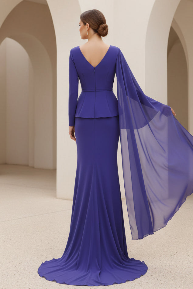 Asymmetrisches Peplum-Abendkleid mit Cape-Ärmel