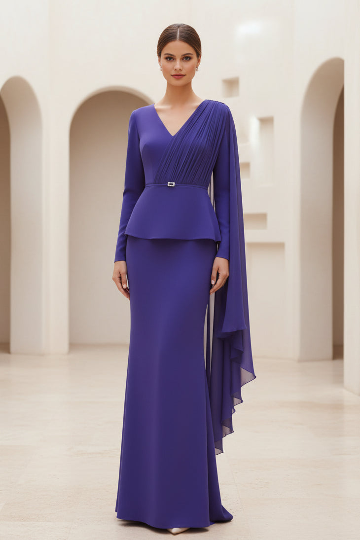 Asymmetrisches Peplum-Abendkleid mit Cape-Ärmel