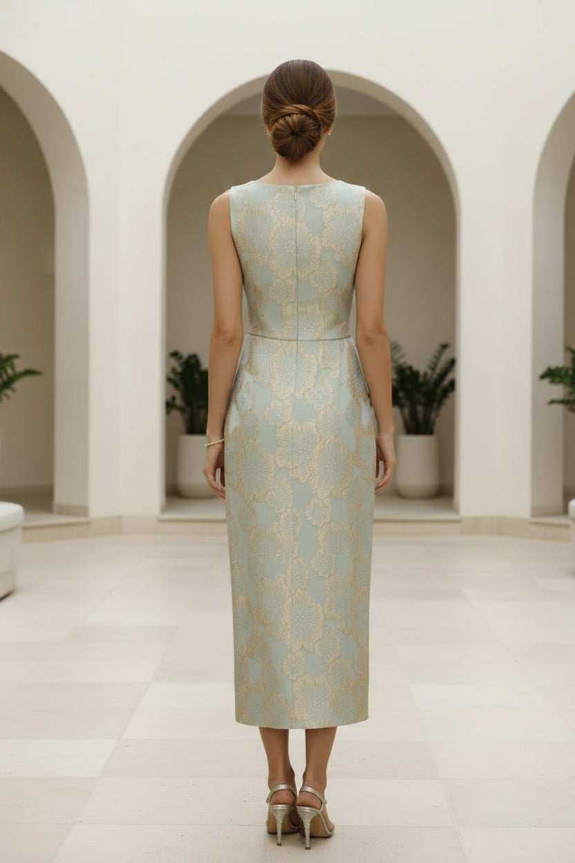 Ärmelloses Midikleid aus floralem Jacquard