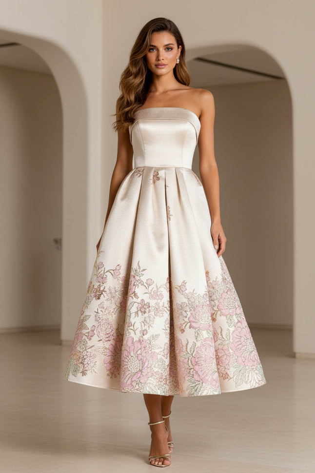 Trägerloses A-Linien-Midikleid aus Metallic-Jacquard