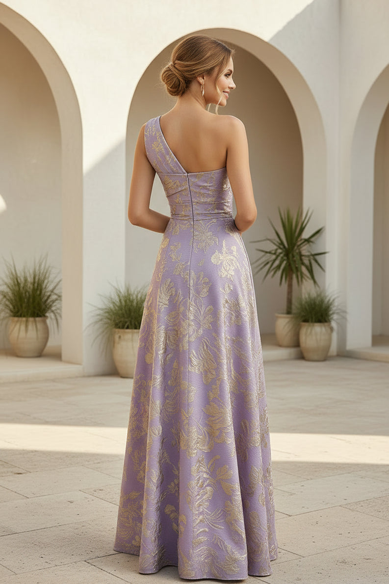 One-Shoulder Jacquard A-Linien Maxi-Abendkleid