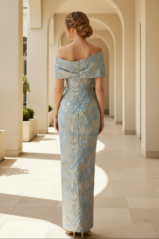 Trägerloses Brokat-Abendkleid mit geradem Schnitt