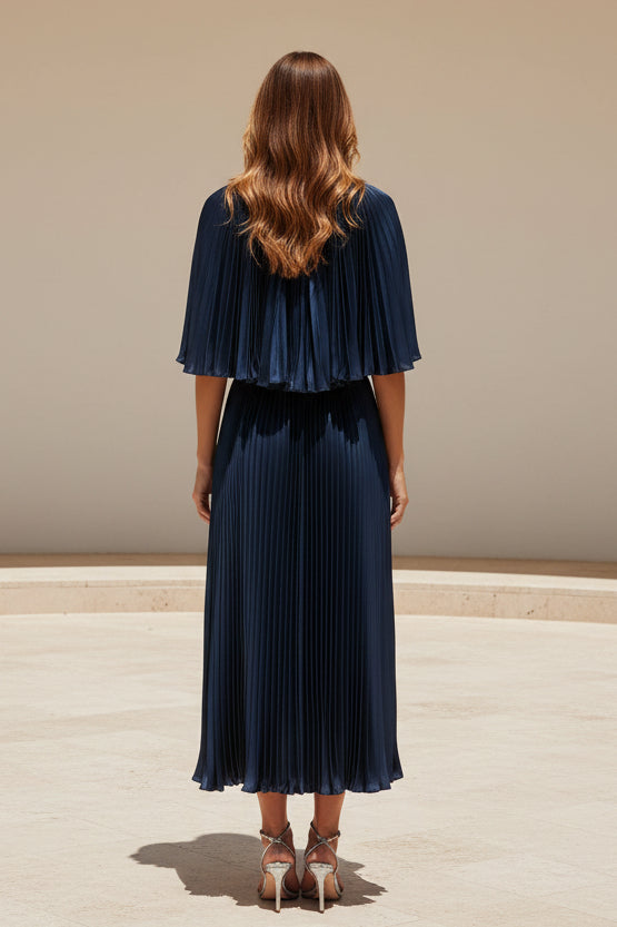 Plissiertes Capelet A-Linien Midikleid