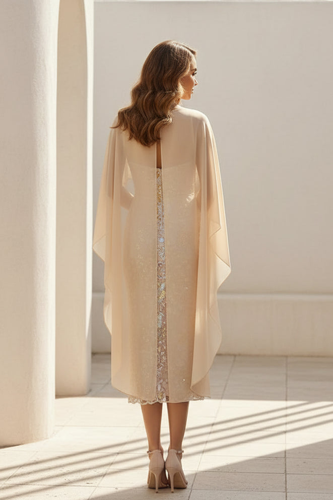 Besticktes Midi-Cape-Kleid