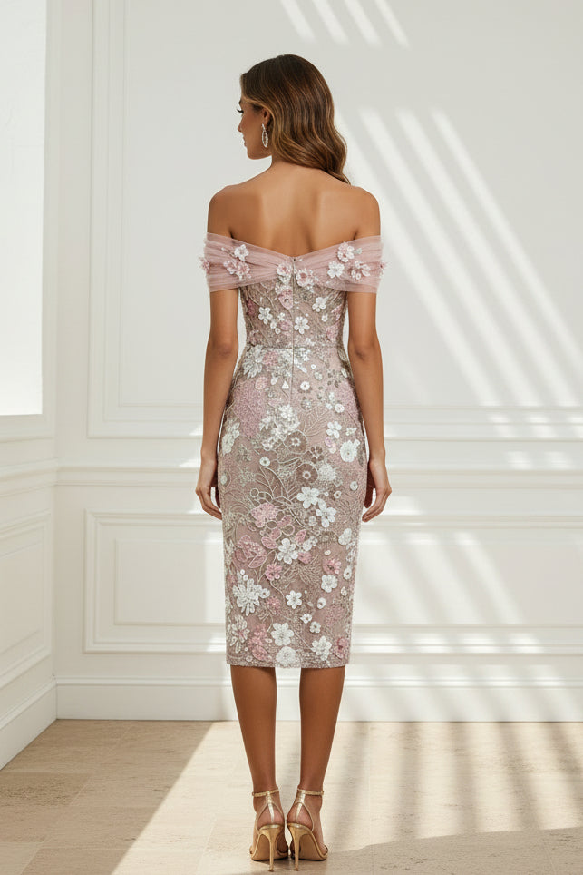 Carmenkleid mit floraler Stickerei