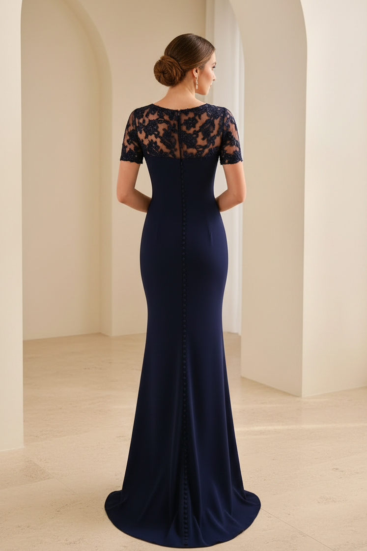 Abendkleid im Meerjungfrauen-Stil aus Illusion-Spitze mit seitlicher Rüsche