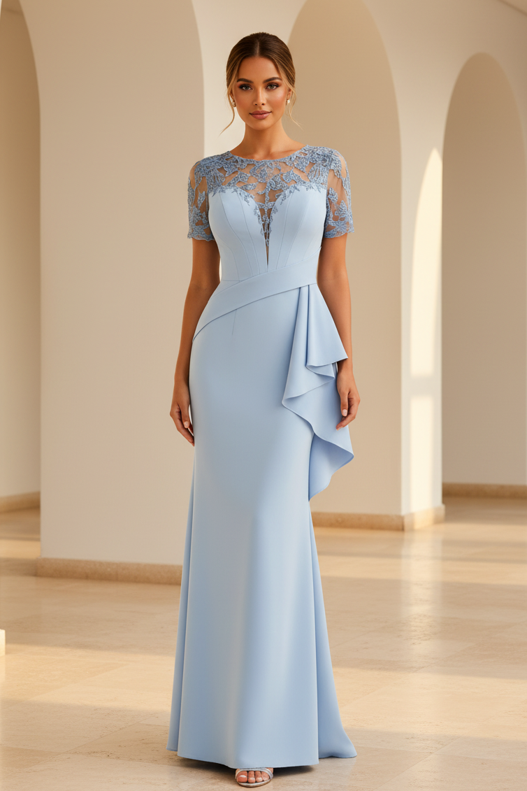 Abendkleid im Meerjungfrauen-Stil aus Illusion-Spitze mit seitlicher Rüsche