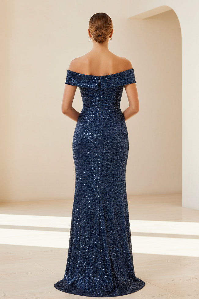 Ärmelloses, gerafftes Pailletten-Abendkleid