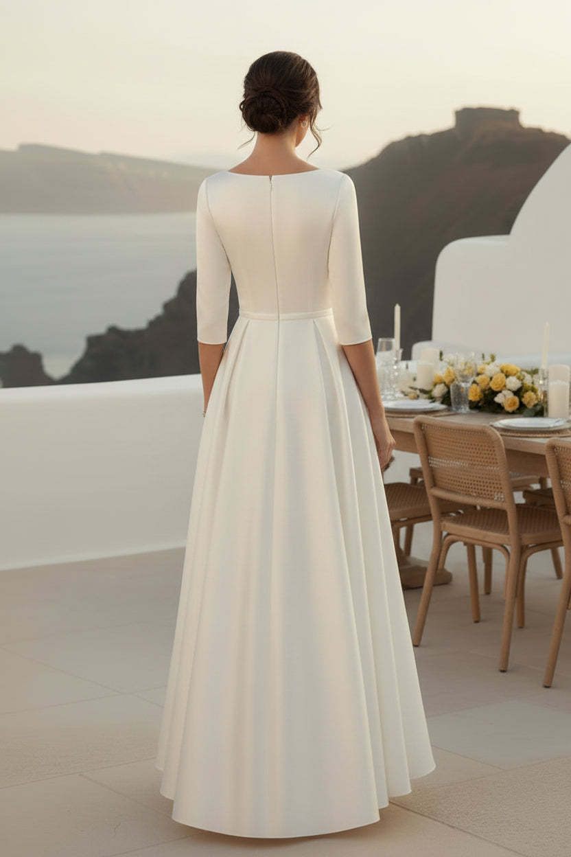 Satin-Midikleid in A-Linie mit 3/4-Ärmeln und Taschen