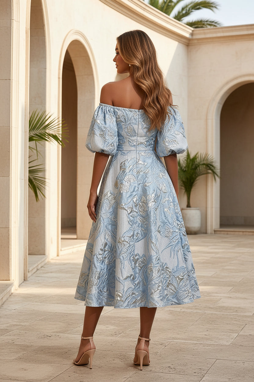 Off-Shoulder Jacquard Midikleid