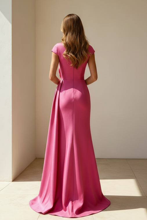 Abendkleid mit Blütenmuster, V-Ausschnitt, Flügelärmeln und Meerjungfrau-Silhouette
