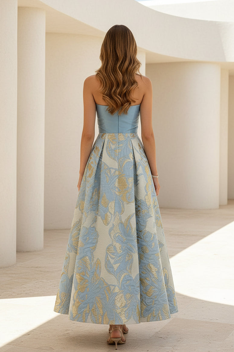 Trägerloses Jacquard-A-Linien-Abendkleid