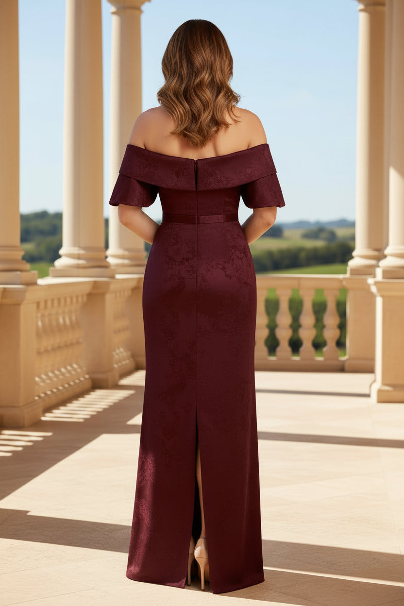 Schulterfreies Jacquard-Säulen-Abendkleid