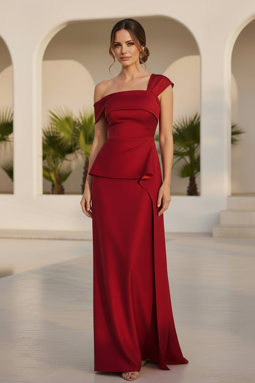 Asymmetrisches, schulterfreies, drapiertes Abendkleid