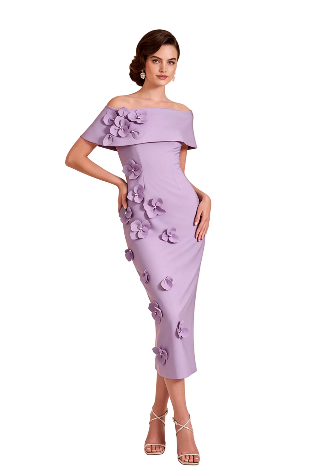 Carmen Midi-Kleid mit 3D-Blumenmuster