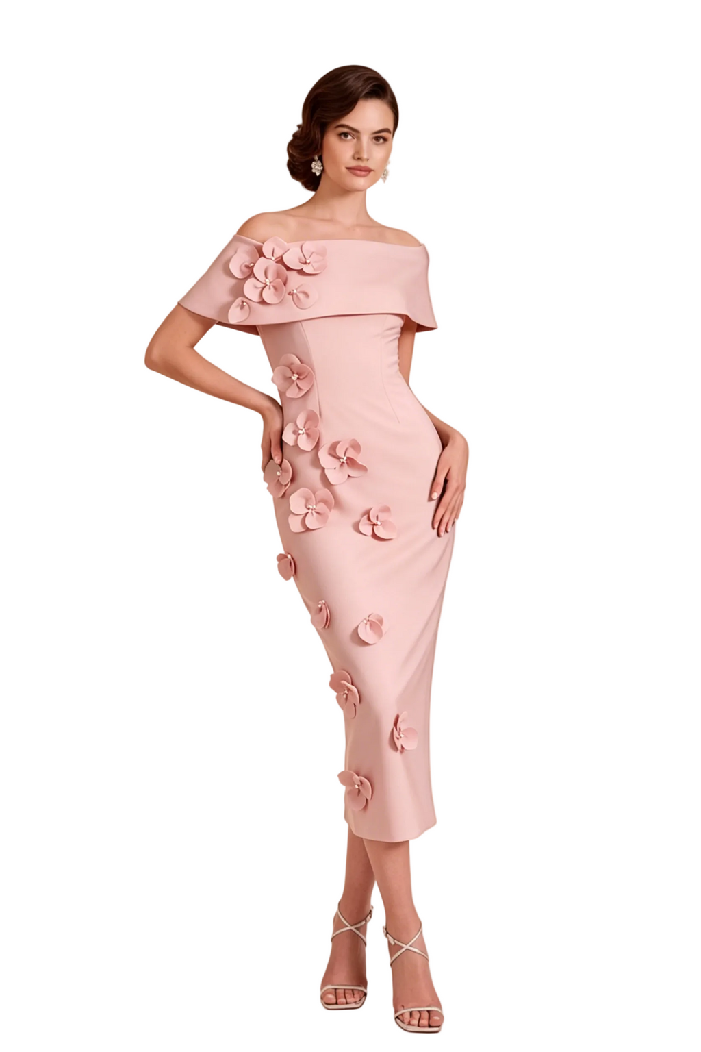 Carmen Midi-Kleid mit 3D-Blumenmuster