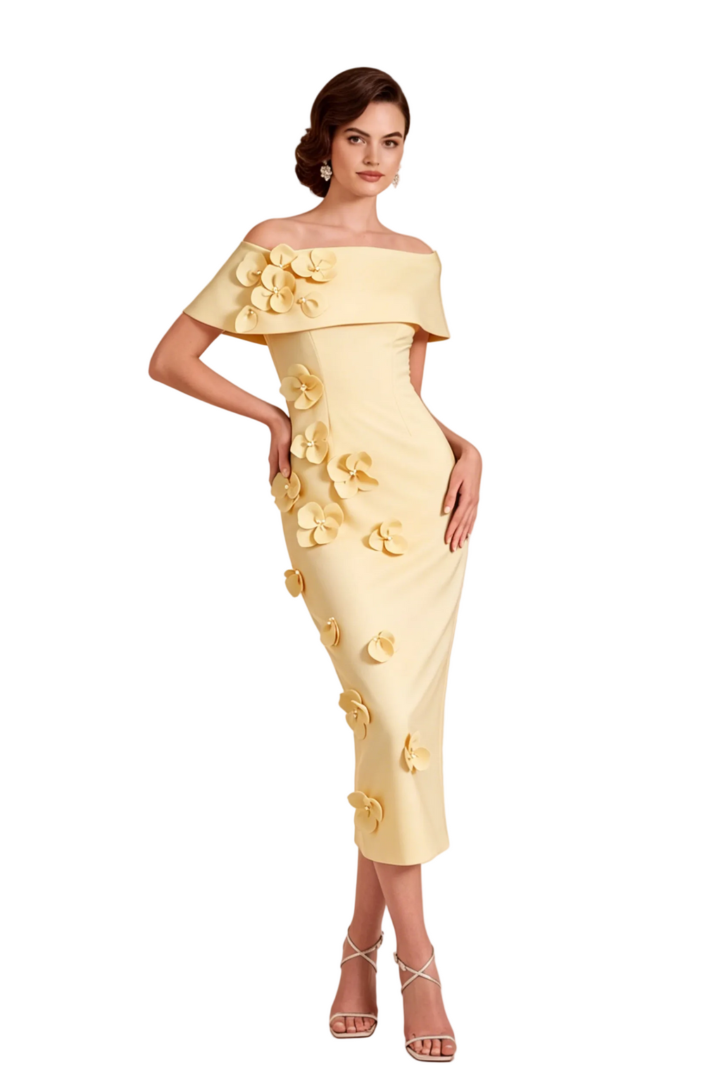 Carmen Midi-Kleid mit 3D-Blumenmuster