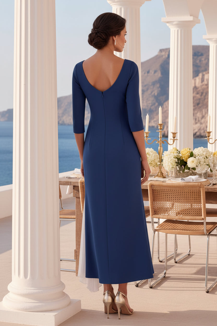 Dreiviertelarm, 3D-Blumenmuster, asymmetrisches Tee-Längen-Kleid