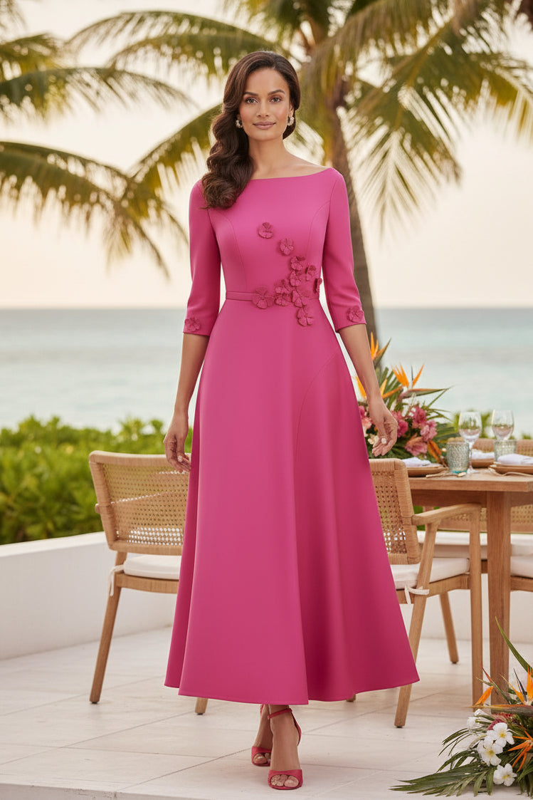 Off-Shoulder 3D Blumen Asymmetrisches Midikleid