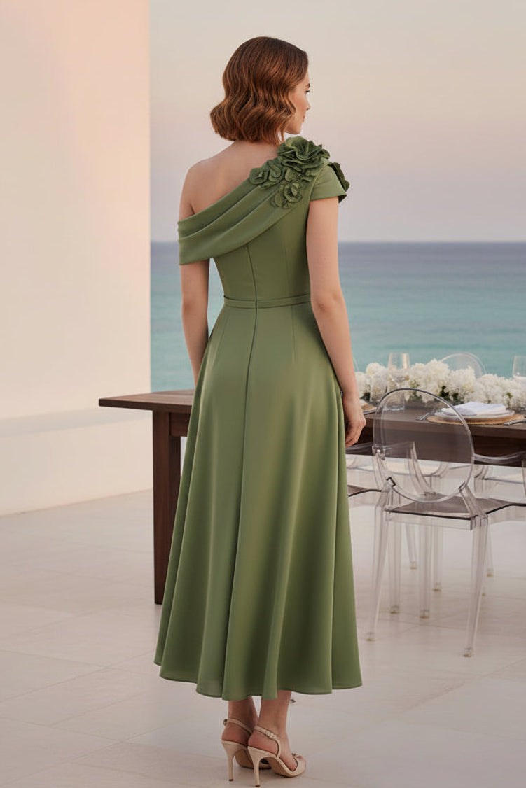 Asymmetrisches A-Linien-Midikleid mit 3D-Blumen