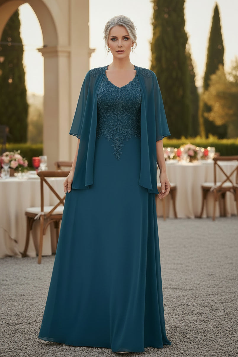 A-Linien Chiffon-Brautmutterkleid mit Jacke
