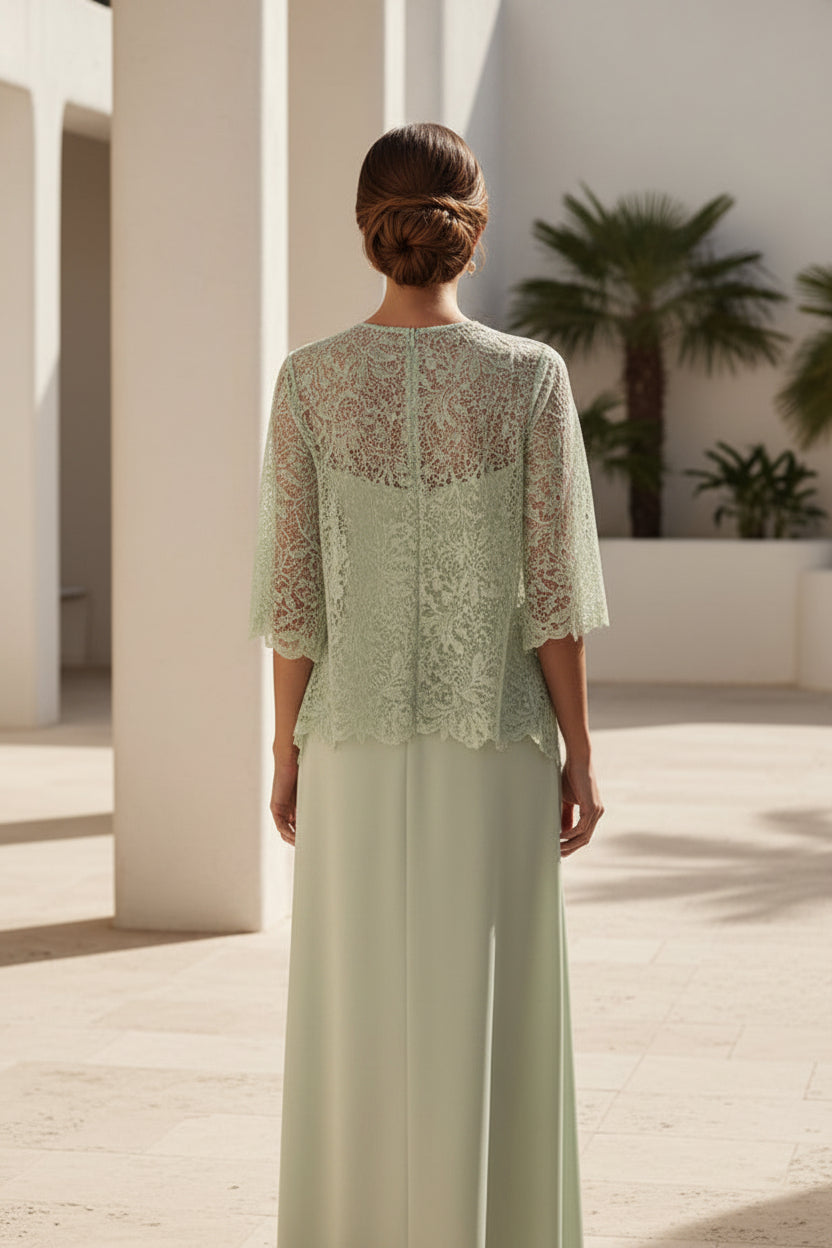 Satinabendkleid mit Spitzenoverlay
