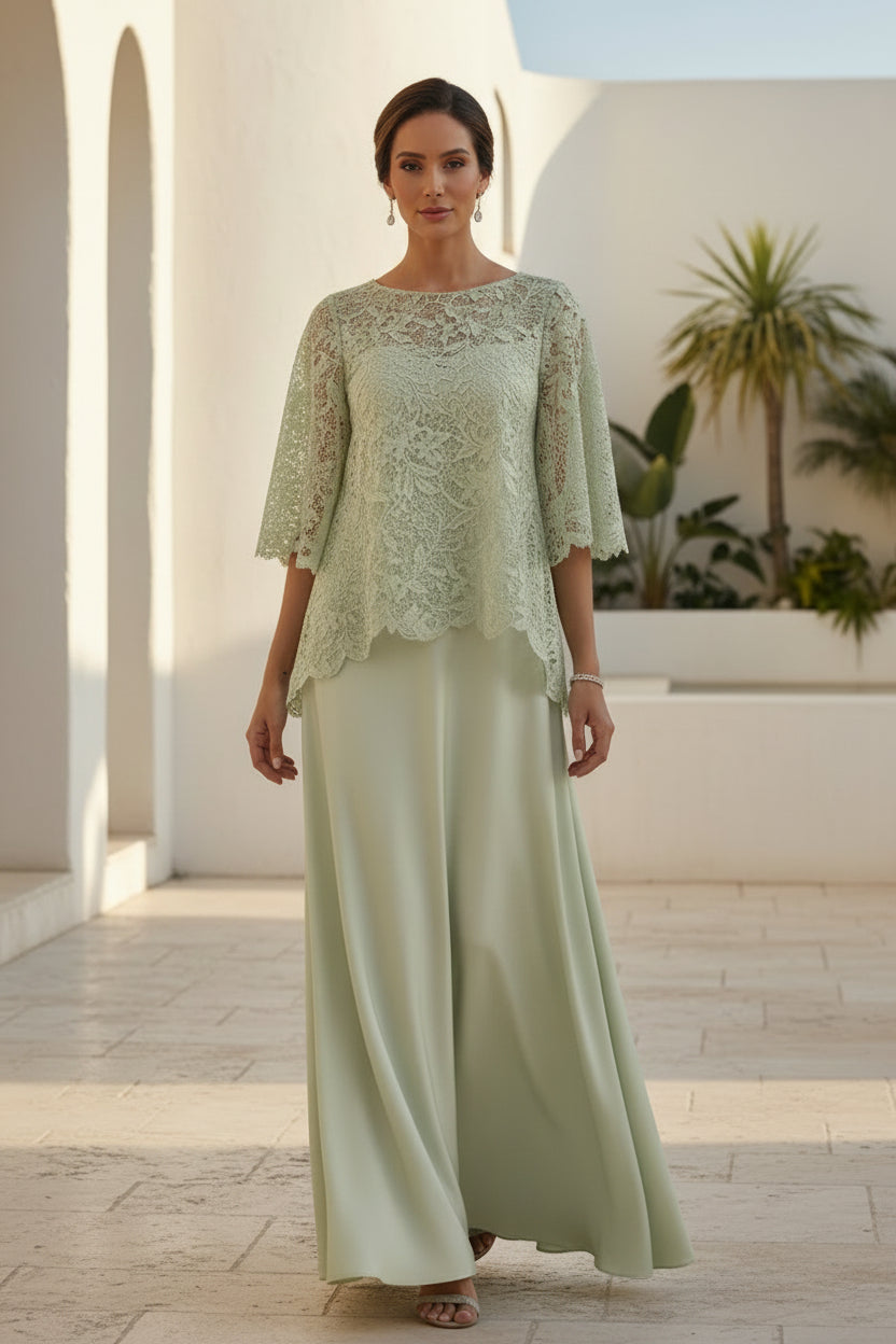 Satinabendkleid mit Spitzenoverlay