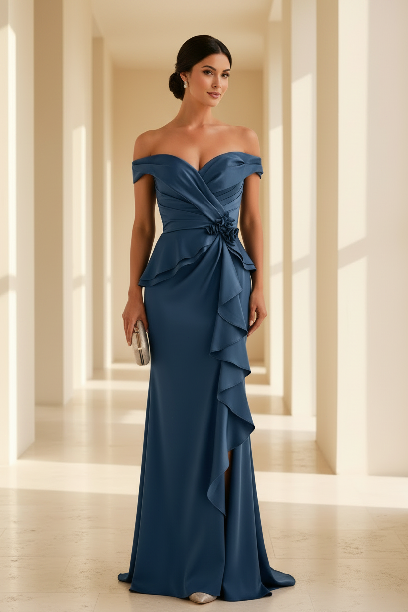 Off-Shoulder-Abendkleid mit Schößchen im Meerjungfrauen-Stil
