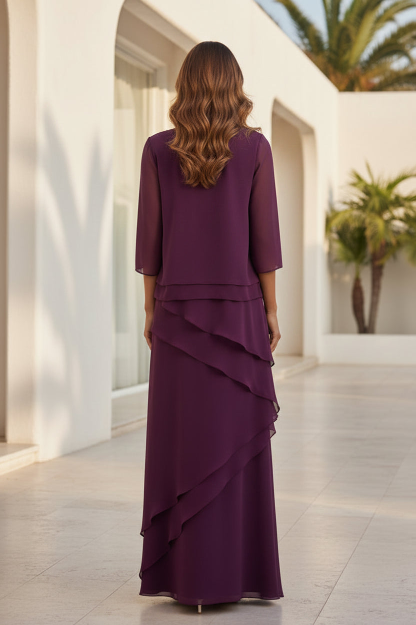 Langes Chiffonkleid mit Jacke im Lagen-Look