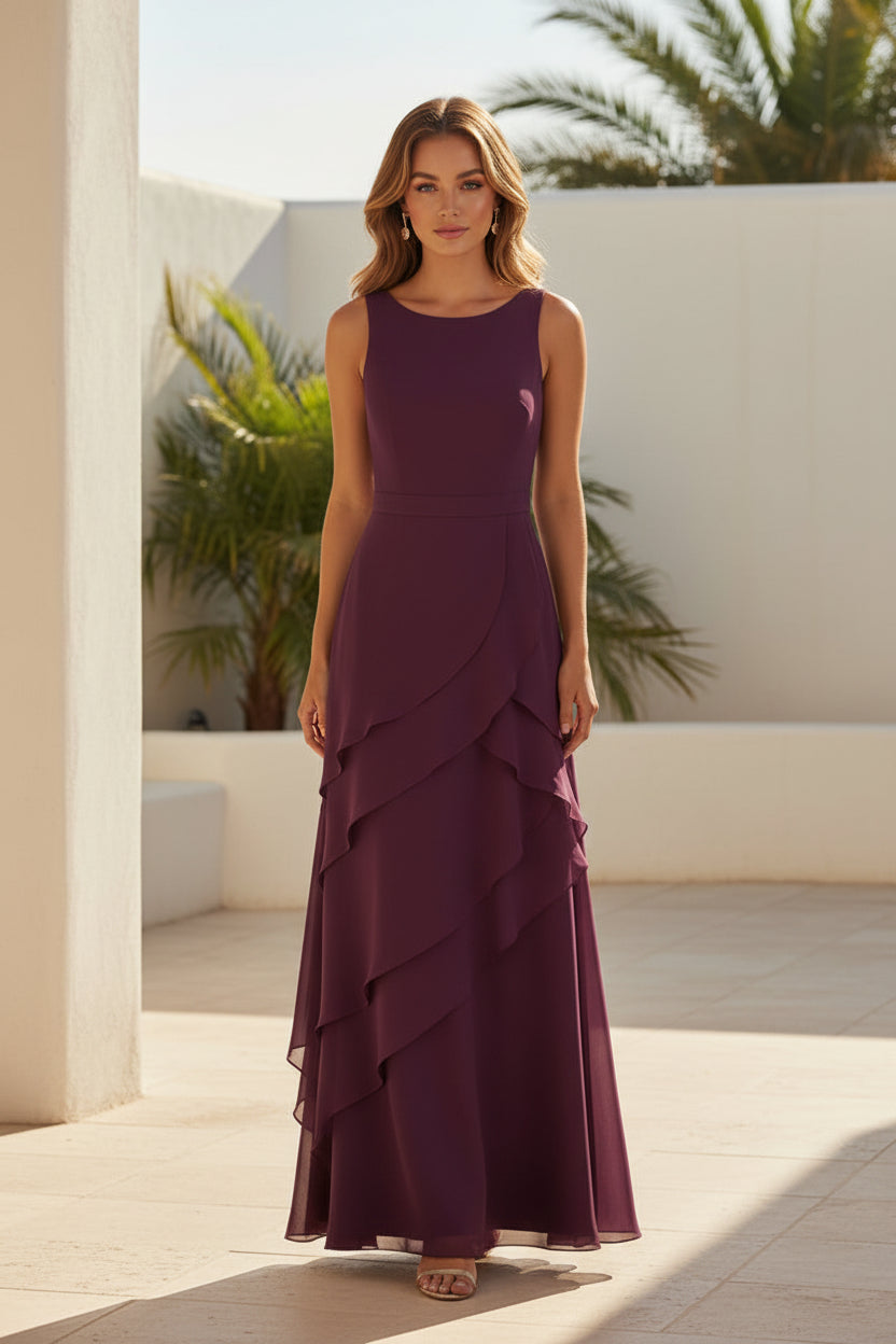 Langes Chiffonkleid mit Jacke im Lagen-Look