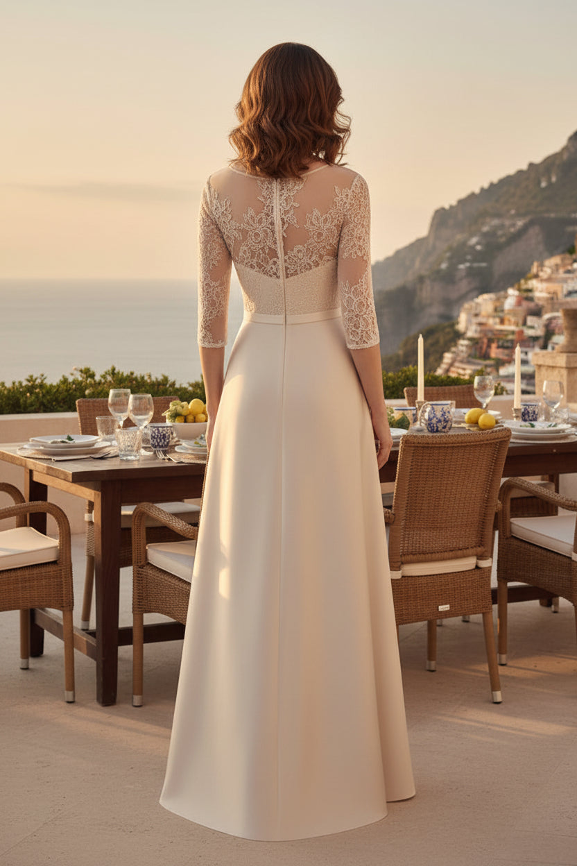 A-Linien High-Low Spitzen- und Satin-Kleid für die Brautmutter