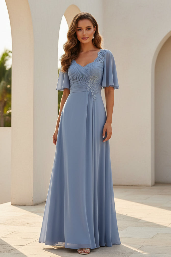 Plissiertes Chiffon-Abendkleid in A-Linie