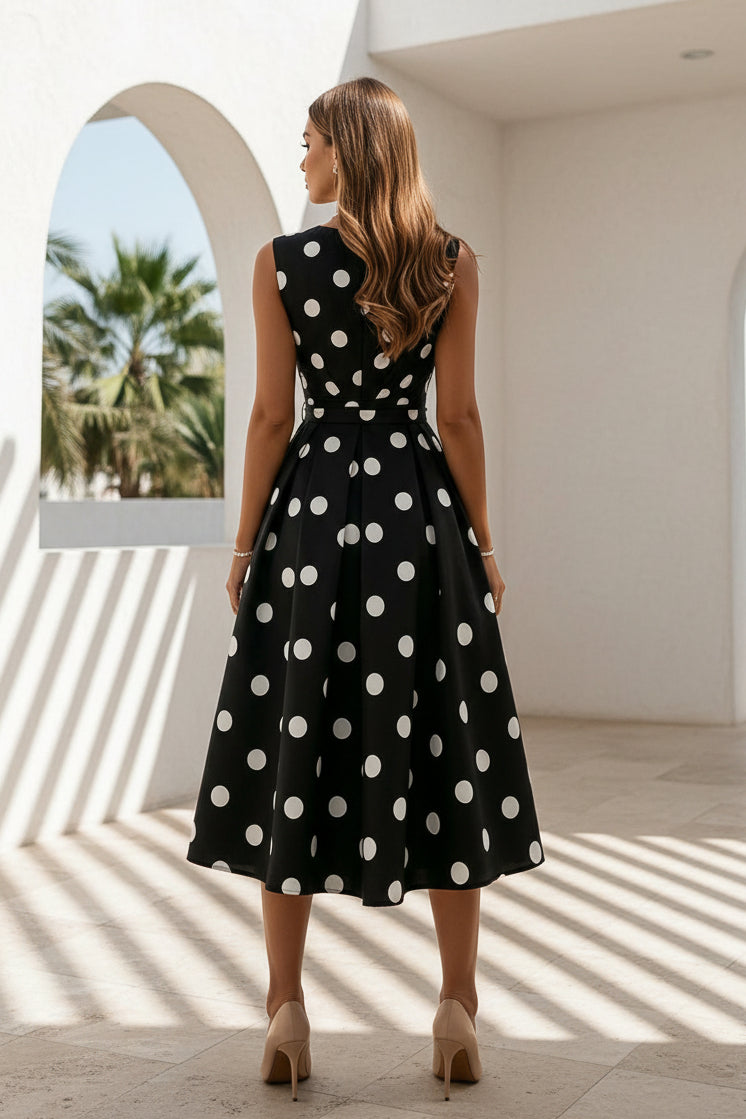 Gepunktetes V-Ausschnitt Midi-Kleid
