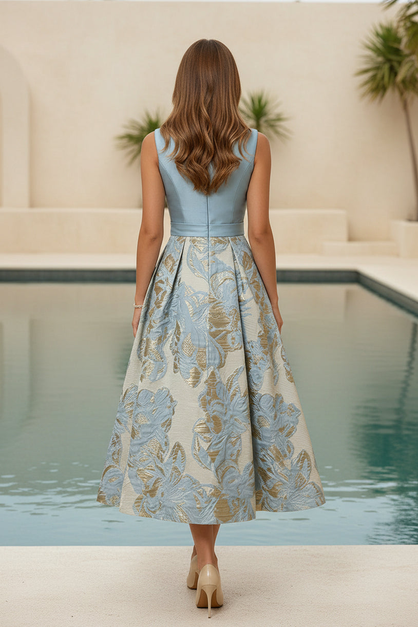 Jacquard-Midi-A-Linienkleid mit Schleife