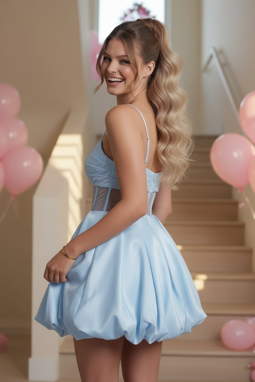 Spaghettiträger-Korsett-Minikleid mit Ballonrock
