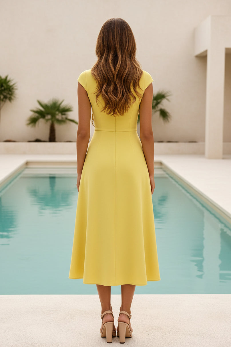 Midi A-Linien-Kleid mit floraler Applikation