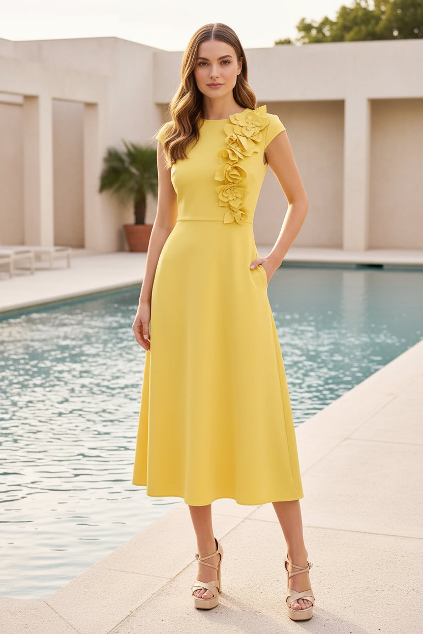 Midi A-Linien-Kleid mit floraler Applikation