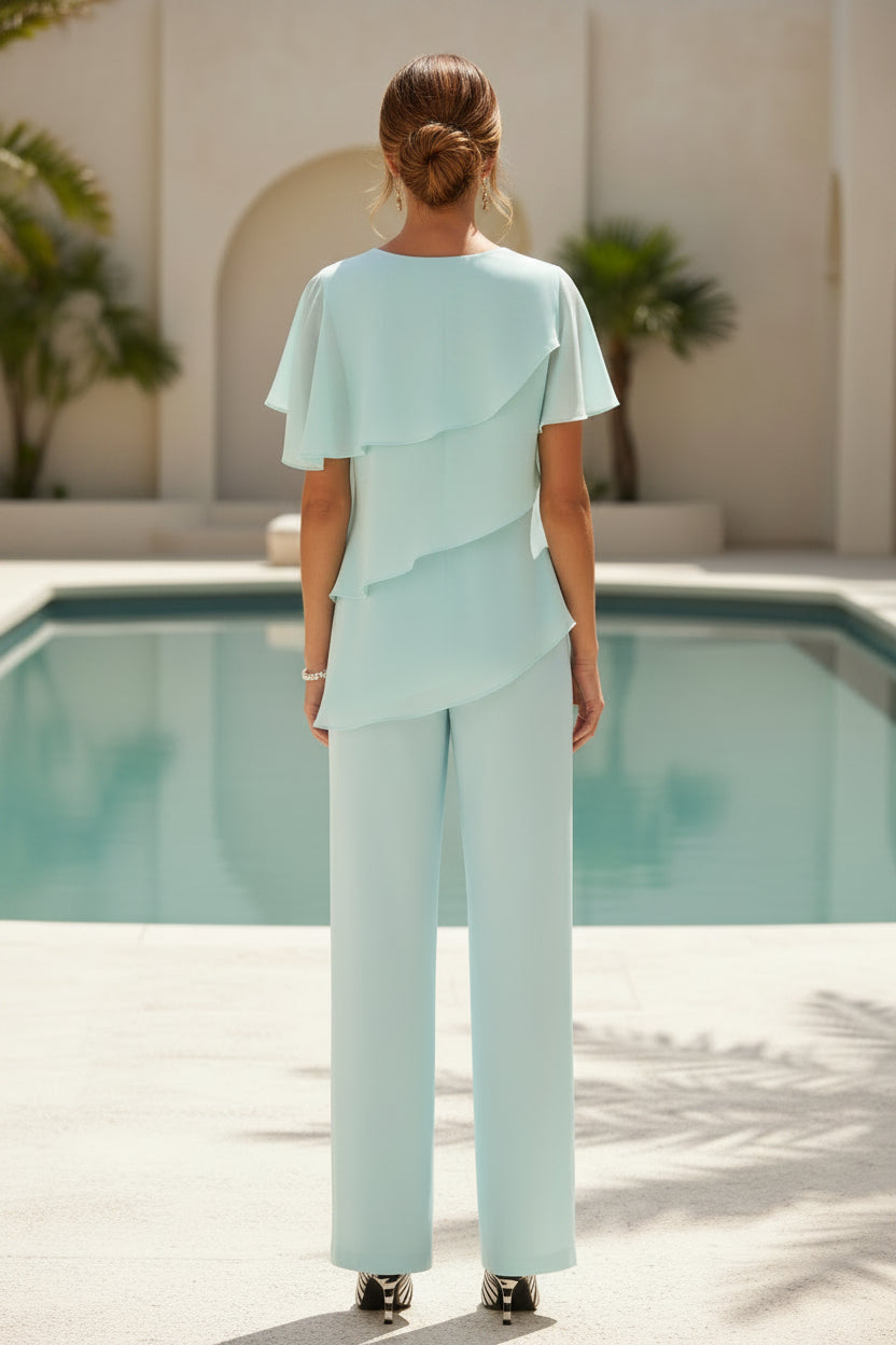 Set aus Chiffon-Lagenoberteil und weiter Hose