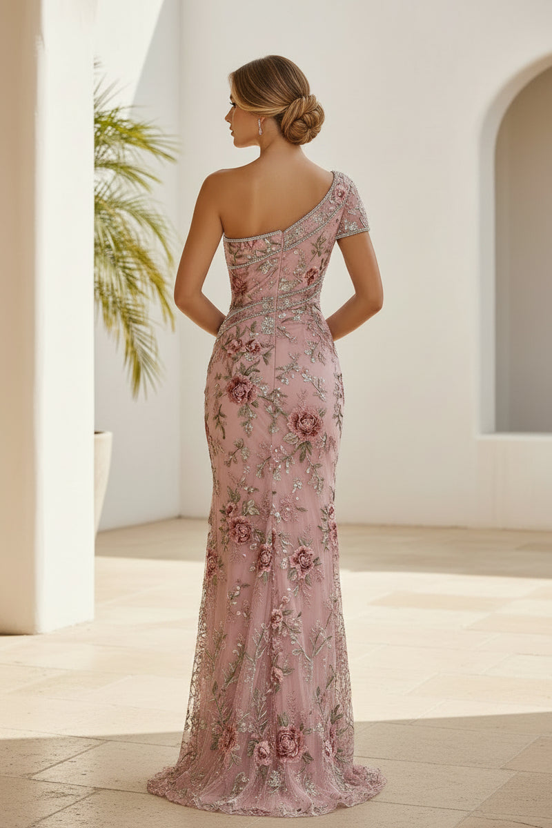 Ein-Schulter-Abendkleid aus Spitze