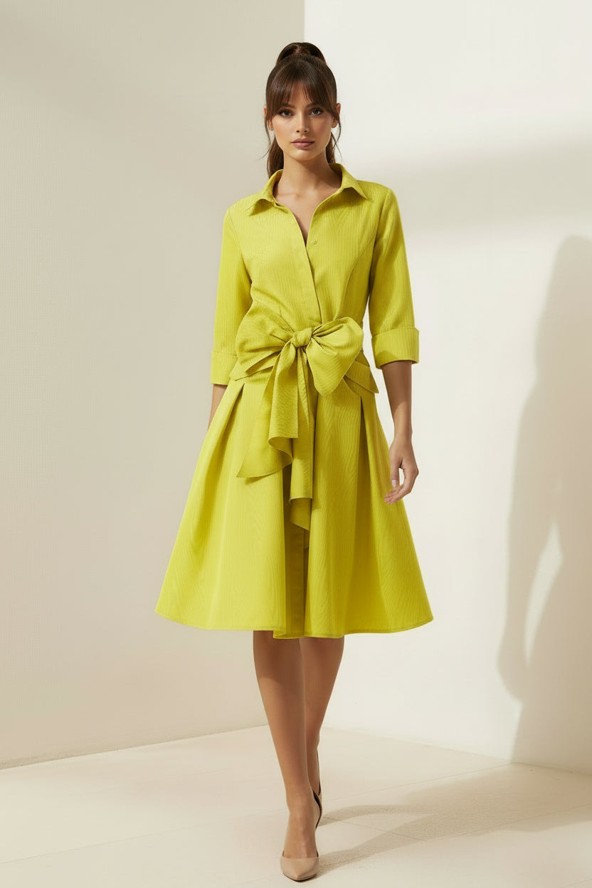 Hemdblusenkleid mit Bindegürtel und ausgestelltem A-Linien Rock