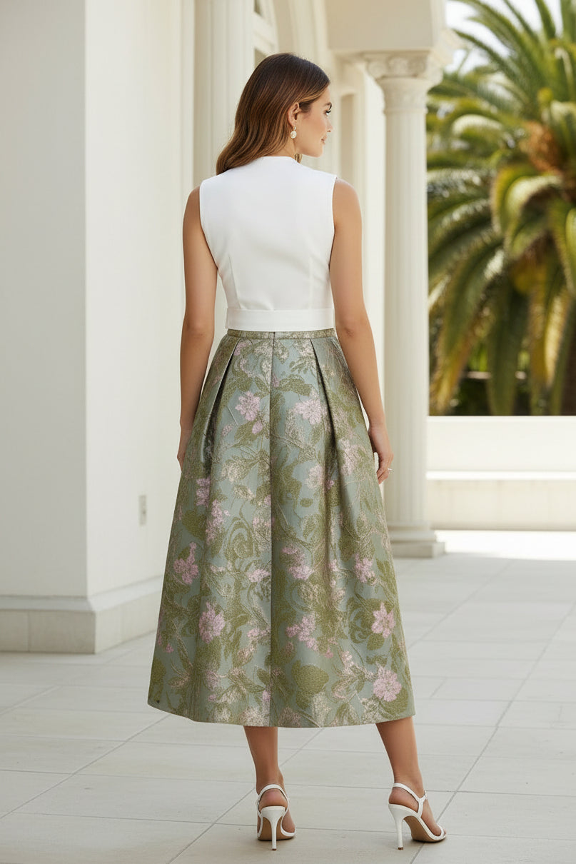 Florales Jacquard-Wickelkleid in Midilänge