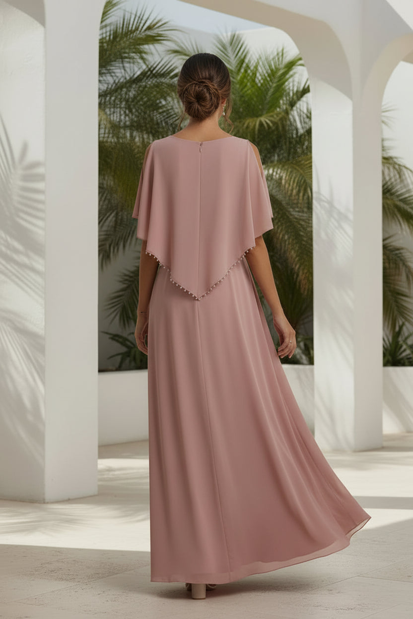 Abendkleid aus Chiffon in A-Linie mit Cape-Ärmeln
