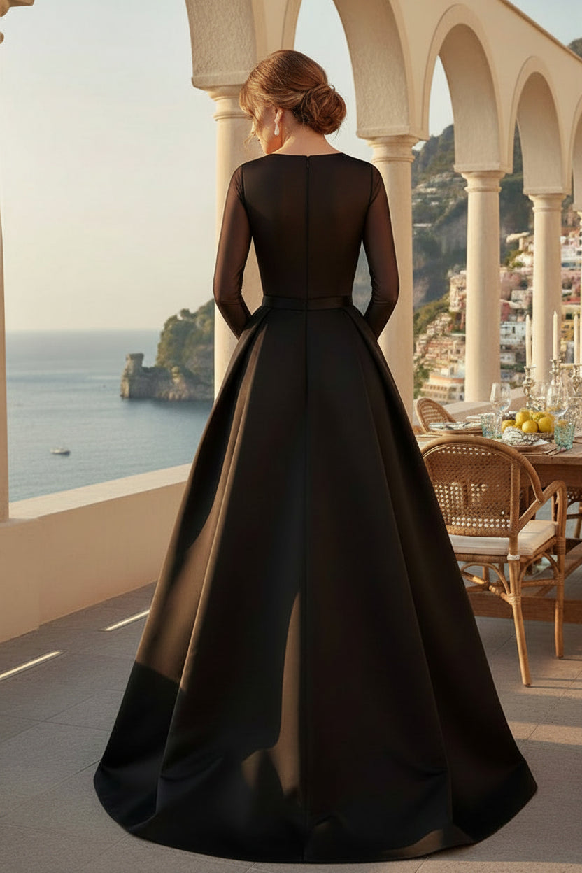 Abendkleid mit 3/4-Ärmeln, A-Linie, Illusion und Schlitz