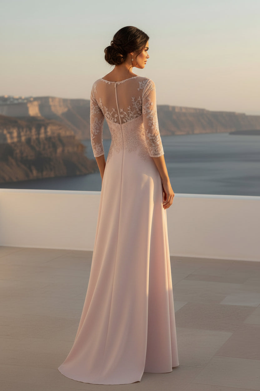 Abendkleid aus Chiffon mit 3/4-Arm und Spitze