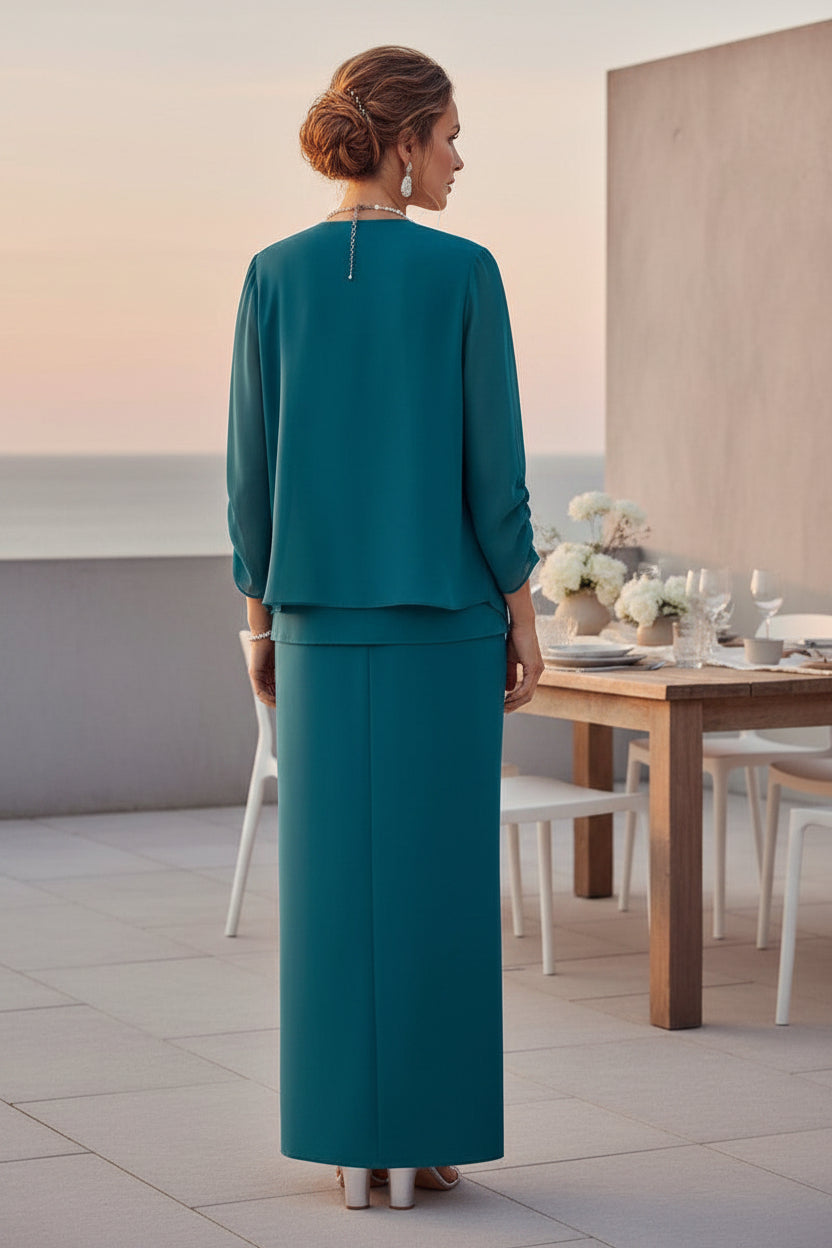 Zweiteiliges Chiffon-Jacket und langes Säulenkleid
