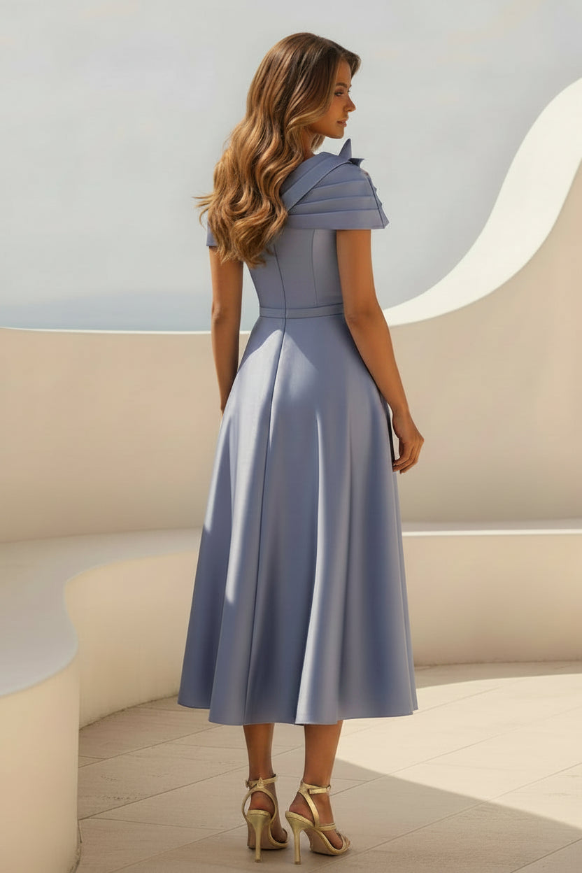 Einarmiges Satin-A-Linien-Teelangenkleid