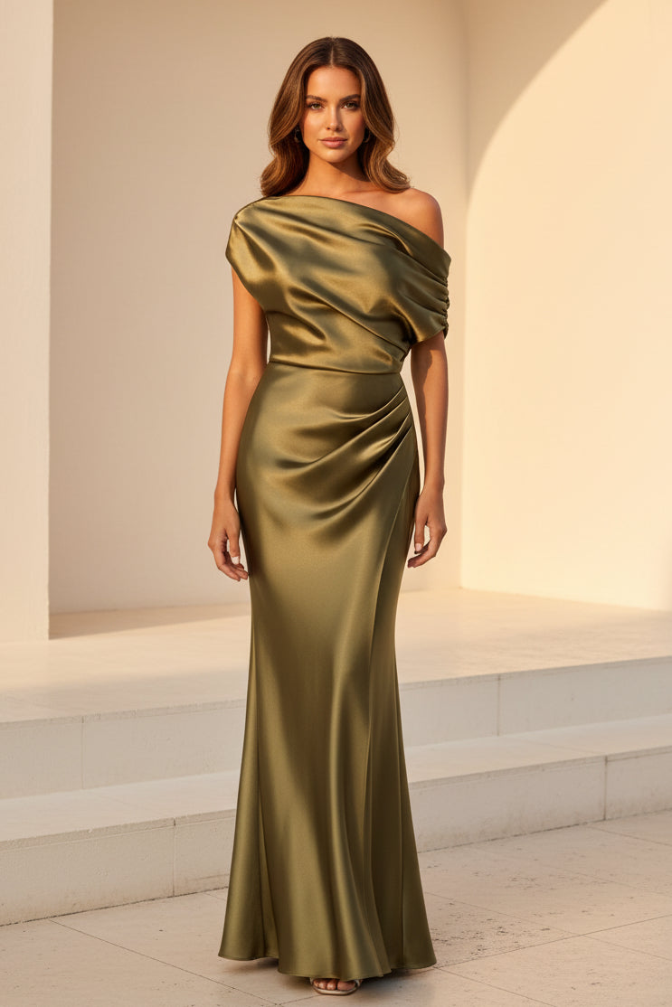 Ein-Schulter-Abendkleid aus drapiertem Satin