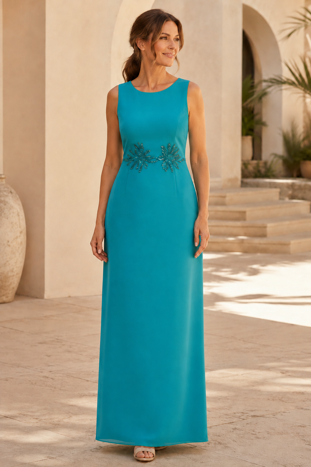 Abendkleid aus Chiffon im Etui-Stil mit passender Jacke