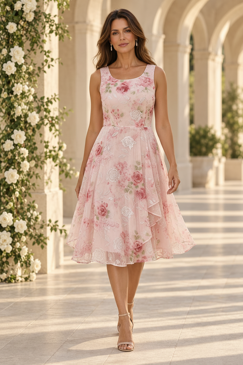 Floral Tiered Midi Dress with Sheer Jacket