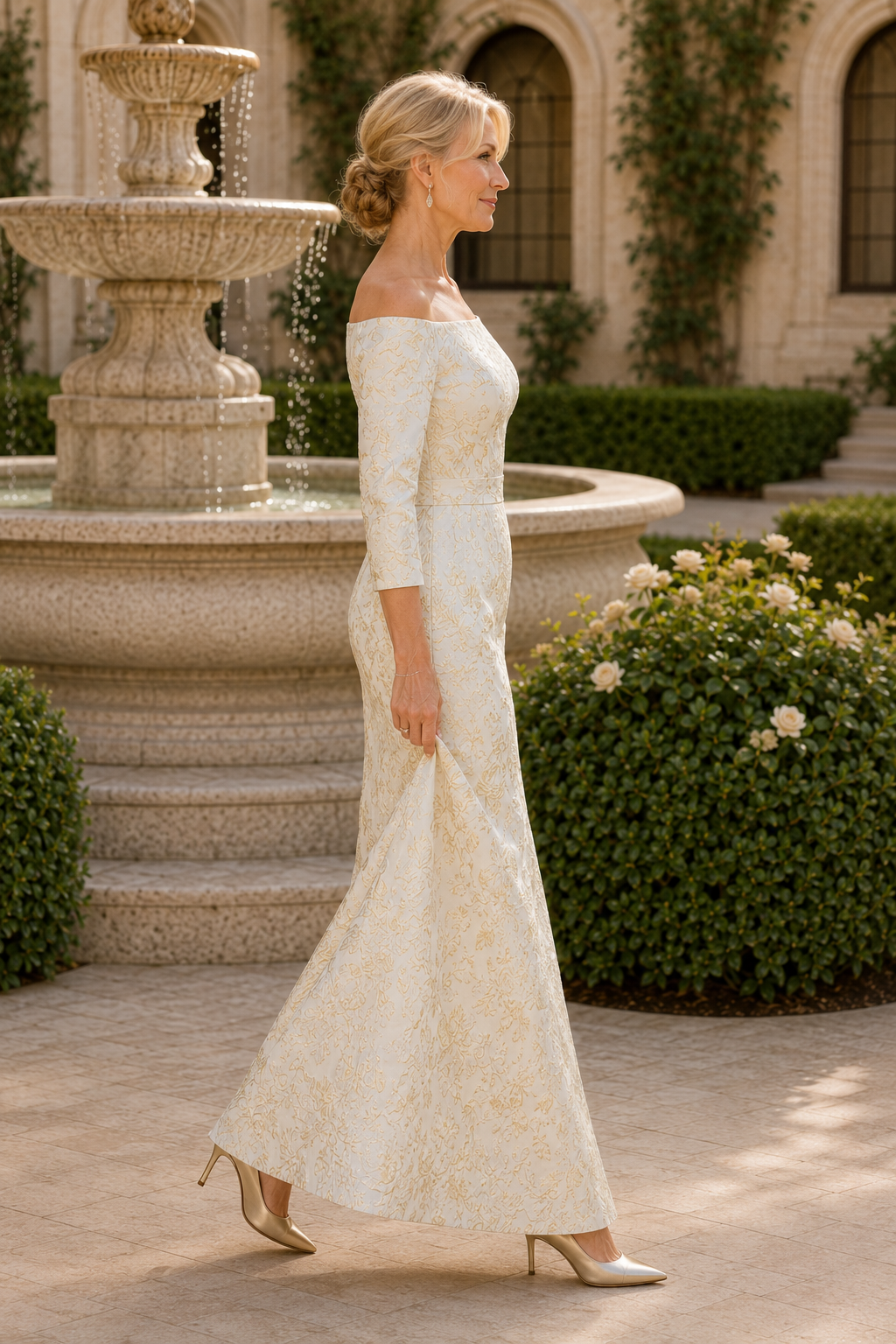 Carmen-Jacquardkleid mit 3/4-Ärmeln